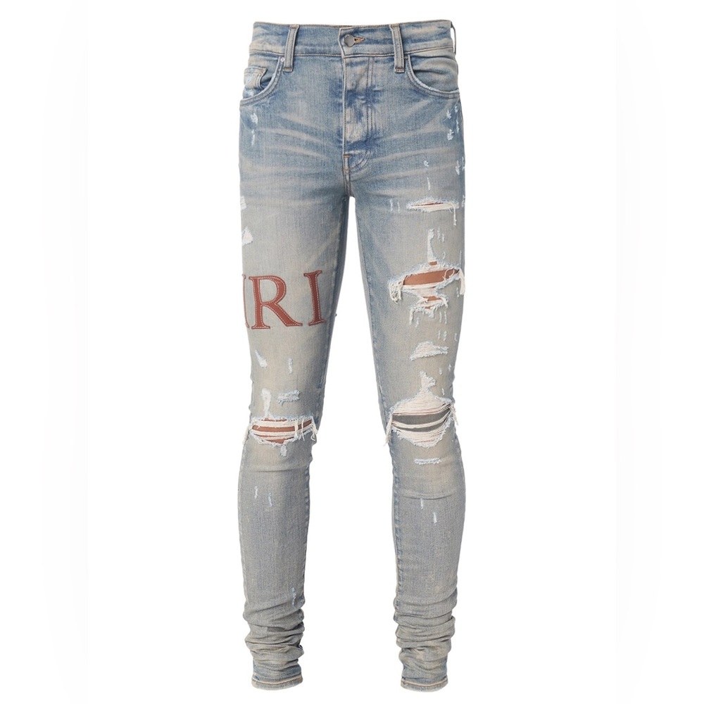 AMIRI Leather Stitch Logo Clay Indigo Jean